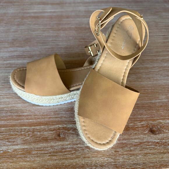 Forever Taupe Tan Open Toe Ankle Strap Espadrille Size‎ 10 - Picture 3 of 10